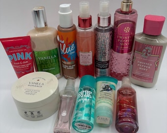 Lot von 12 Badekörperwerken & Victoria's Secret Körperlotion und Duftnebeln ALLE BENUTZT! Tausend Wünsche, wahrer blauer Spa-Körperglanz, rosa et