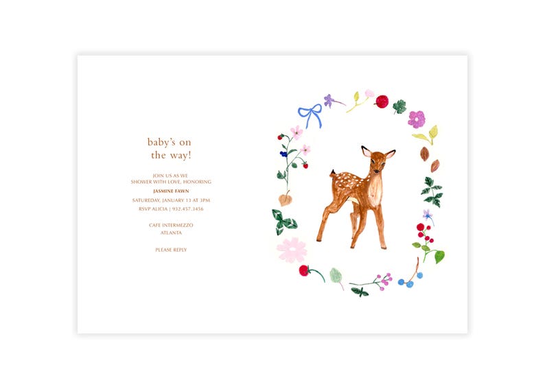 baby girl Baby Shower Invitation floral wreath whimsical deer baby boy