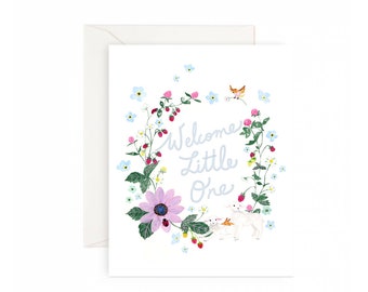 Welcome Little One Baby shower greeting card - Blue