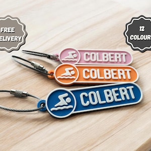 Personalisierte Schwimm Schlüsselanhänger - Geschenke für Schwimmer - Schwimm Team Schlüsselanhänger - Schwimmtasche Zubehör - Schwimmtasche Anhänger - Geschenke für Schwimmliebhaber