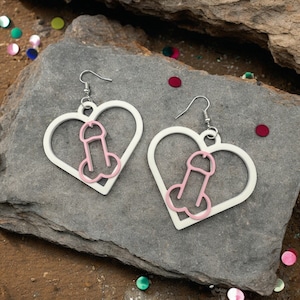 Brincos em formato de pênis em forma de coração - Joias divertidas para o orgulho LGBT