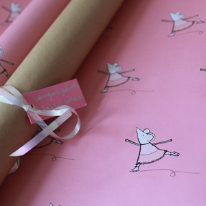 Papel de embrulho de patinação no gelo (conjunto de 3 folhas) - bailarinas fadas e patinadoras no gelo rosa