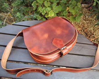 Women's Saddle Bag, Handmade Greek Leather Bag, Crossbody Bag, Classic Leather Bag, Full Flap Shoulder Bag