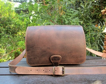 Handmade Greek Leather Bag, Crossbody Bag, Women's Shoulder Bag, Classic Real Leather Purse, Saddle Bag, Full Flap Bag