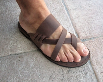 Men's Handamde Greek Leather Multi-Strap Flip Flop Sandals with Cushioned Insoles