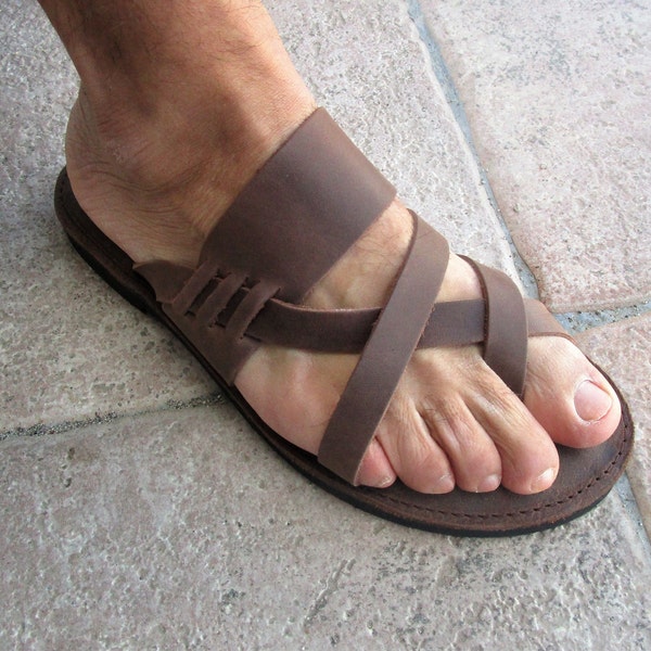 Greek Leather Sandals, Men's Handmade Comfort Sandals, Real Leather Sandals with Cushioned Insoles, Multistrap Flip Flops