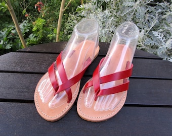 Sandales tongs en cuir véritable faites main pour femmes