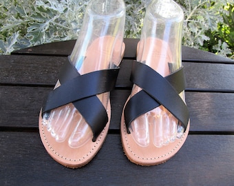 Cross Strap Sandals, Handmade Greek Leather Sandals, Women's Slide Sandals, Real Leather Slides