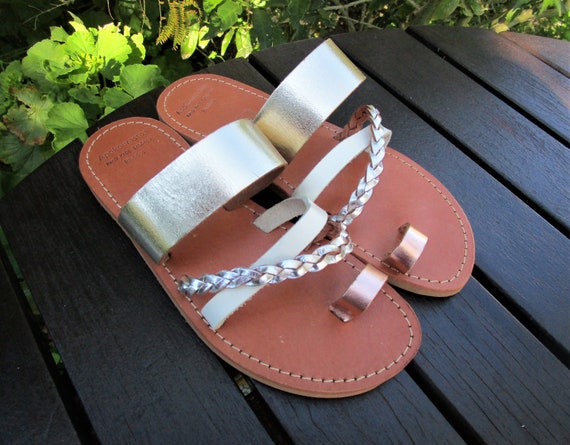 multi colored leather sandals