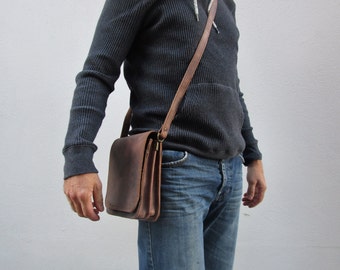 Men's Messenger Bag, Handmade Greek Leather Bag, Small Vertical Crossbody Bag, Real Leather Shoulder Bag, Full Flap Bag