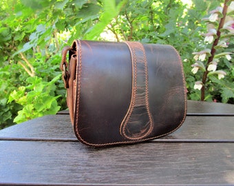 Small Saddle Bag, Handmade Greek Leather Bag, Women's Classic Purse, Crossbody Bag, Full Flap Shoulder Bag, Real Leather Bag