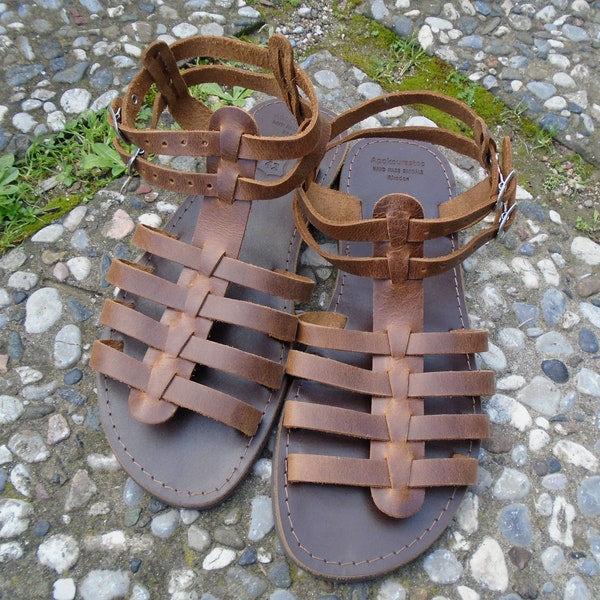 Sandales spartiates, Sandales en cuir grecques pour hommes, Sandales classiques faites main, Sandales en cuir véritable, Chaussures d'été à brides multiples