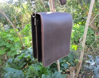 Handmade Real Leather Full Flap Vertical Messenger Bag