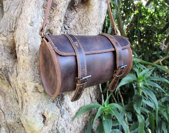 Mini Barrel Bag Handmade Greek Leather Bag Small Crossbody 