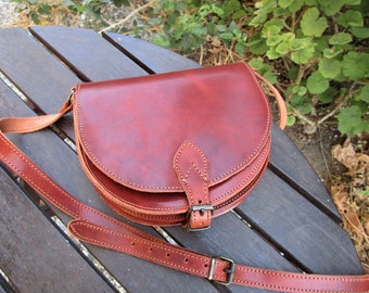 Leather Saddle Bag, Women's Crossbody Bag, Handmade Greek Leather Purse, Real Leather Full Flap Bag