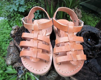 Sandalias de cuero griego para niños, sandalias de gladiador unisex para niños, sandalias clásicas hechas a mano con múltiples correas, sandalias de cuero real