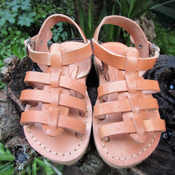 Children's Greek Leather Sandals, Kid's Unisex Gladiator Sandals, Classic Handmade Multi Strap Sandals, Real Leather Sandals