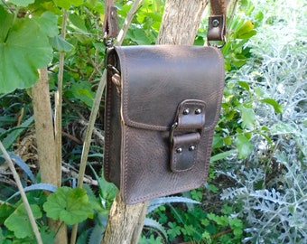 Handmade Greek Leather Bag, Men's Small Bag with Belt Loop, Crossbody Bag, Black Belt Bag, Messenger Bag