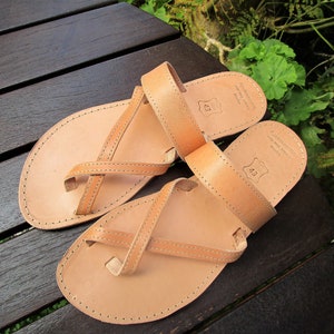 Toe Strap Sandals with Cushioned Insole Option, Handmade Greek Leather Sandals, Cross Strap Flip Flops, Real Leather Sandals