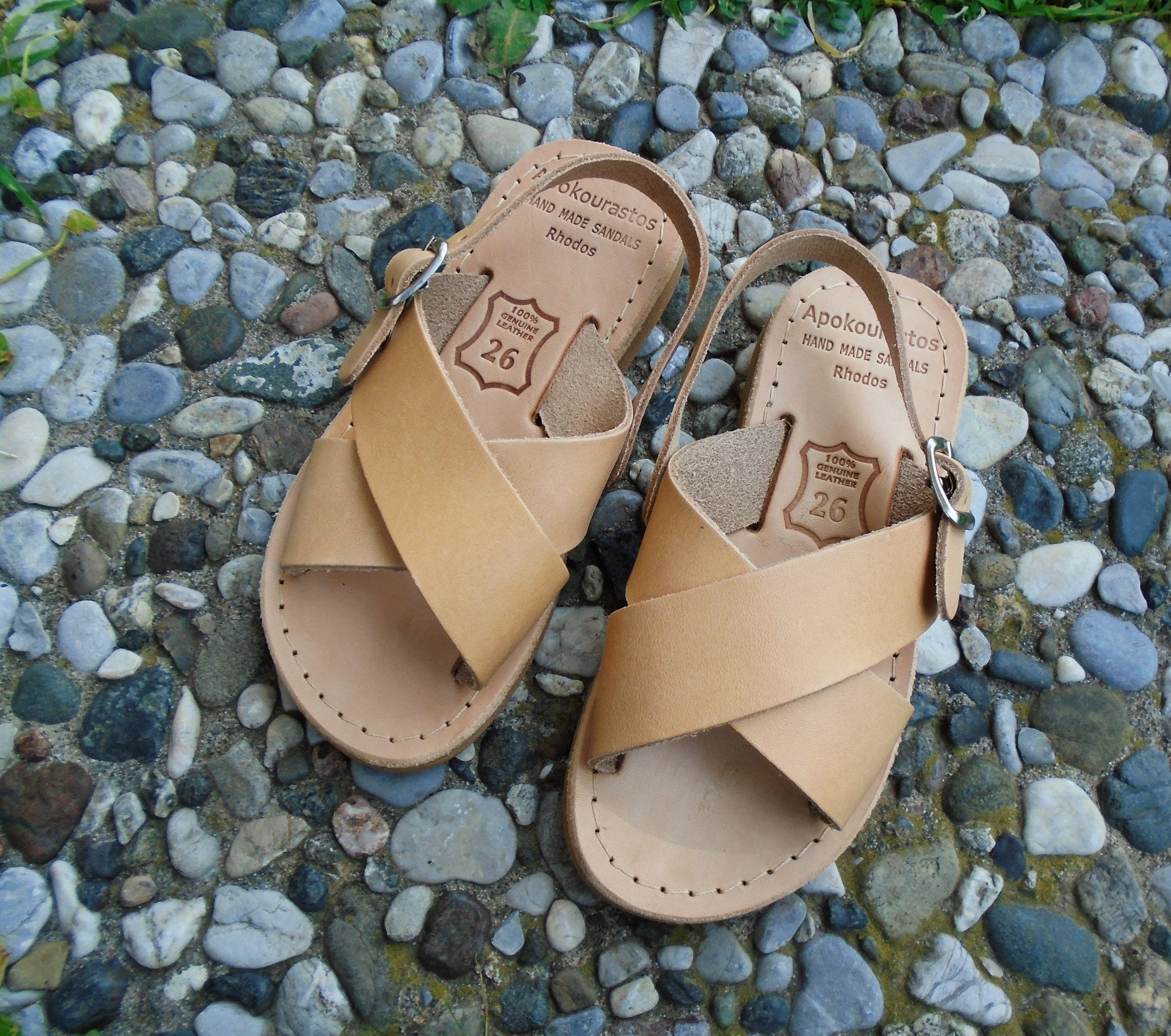 Children's Greek Leather Sandals, Kid's Cross Strap Slingback Sandals in Natural Color, Traditional Handmade Sandals, Real Leather Sandals