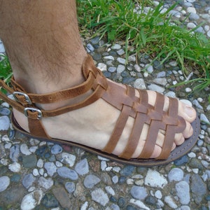 Sandales spartiates, Sandales en cuir grecques pour hommes, Sandales classiques faites main, Sandales en cuir véritable, Chaussures d'été à brides multiples image 8
