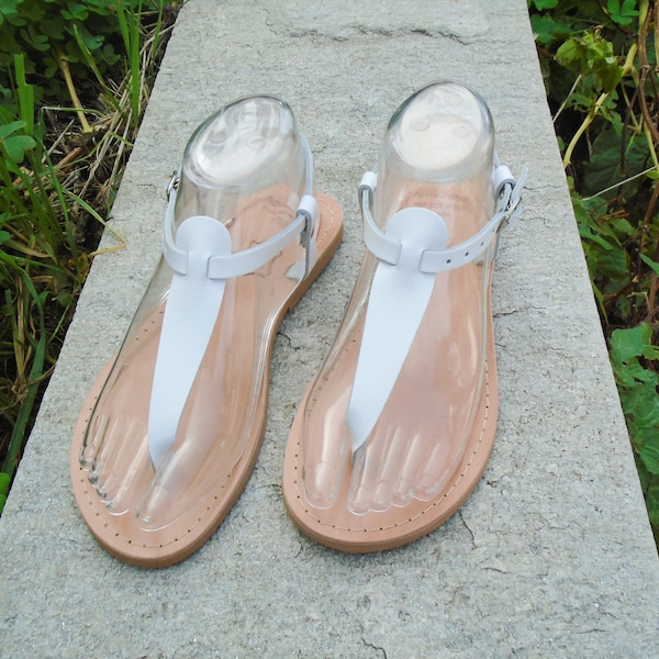 Sandales à bride en T, sandales en cuir grecques, tongs faites main pour femmes, sandales à bride cheville en cuir véritable