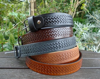 Greek Leather Belt, Handmade Belt with Embossed Woven Braided Pattern, Real Leather Belt, Tooled Leather Belt, 3.5cm (1.3") Wide Belt