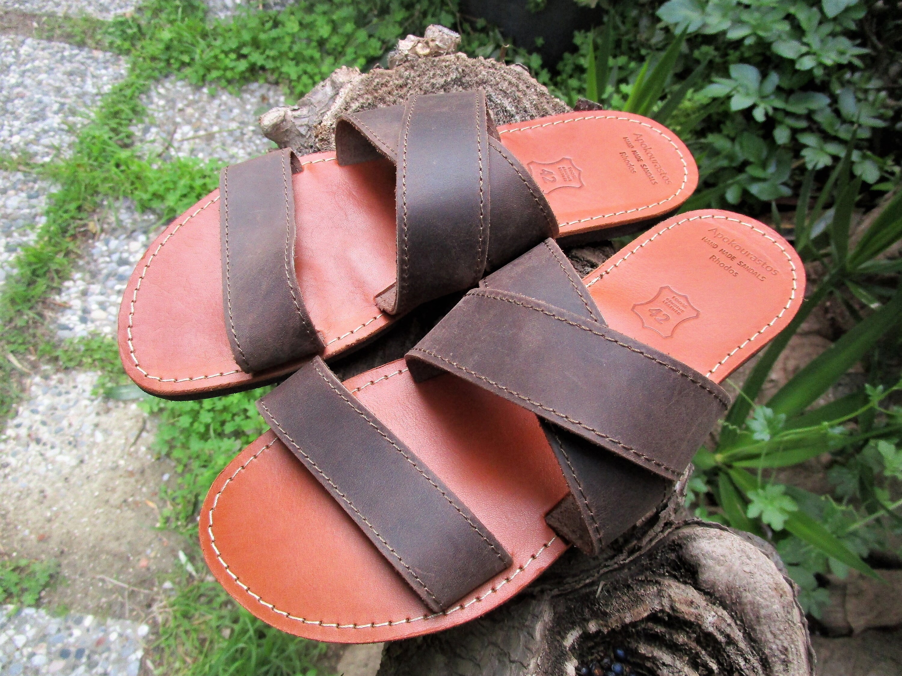 Slide Leather Sandals Cross Strap Sandals -