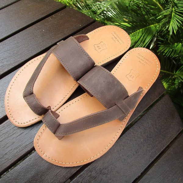 Men's Greek Leather Sandals, Brown Nubuck Sandals, Toe Strap Sandals, Handmade Sandals, Real Leather Sandals, Toe Ring Sandals