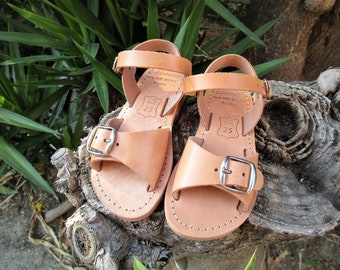 Children's Greek Leather Sandals, Buckle Strap Sandals, Ankle Strap Sandals, Classic Handmade Sandals, Real Leather Sandals