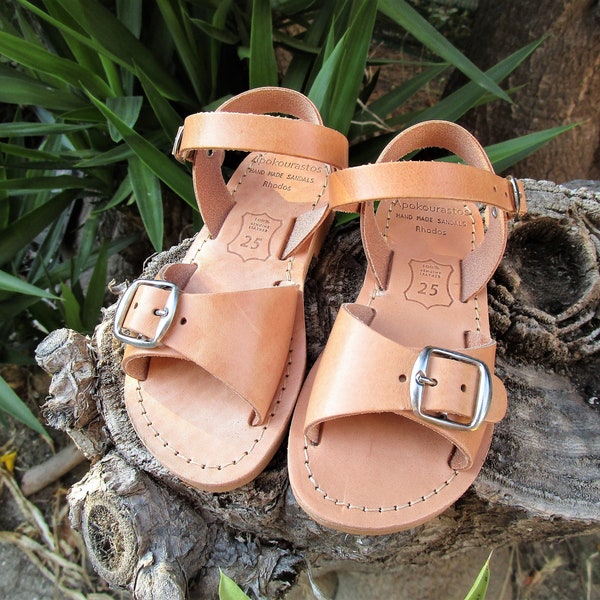 Children's Greek Leather Sandals, Buckle Strap Sandals, Ankle Strap Sandals, Classic Handmade Sandals, Real Leather Sandals