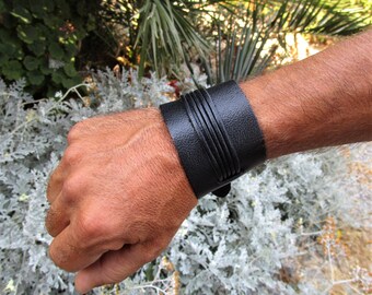 Handmade Leather Cuff Bracelet, Wrap Around Bracelet, Greek Leather Wristband with Buckle