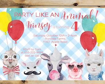 Farm Party Animal Birthday Party Invitation | Farm Birthday invitation | Kids Birthday Invitation | Farm Party | Petting Zoo | Printable