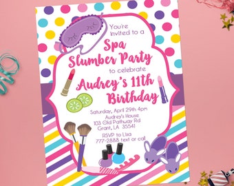 Invitation d’anniversaire de fête de spa | Invitation d’anniversaire rose violet | Invitation d’anniversaire pour enfants | Invitations de filles | Se maquiller