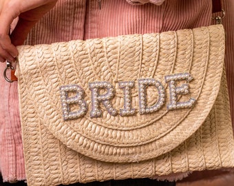 Bride Clutch Bag, Bride Clutch Purse, Straw Bride Clutch Bag, Bridal Clutch, Honeymoon Bride Bag, Bridal Gift Bag