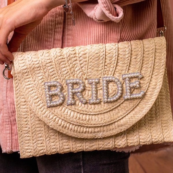Bride Clutch Bag, Bride Clutch Purse, Straw Bride Clutch Bag, Bridal Clutch, Honeymoon Bride Bag, Bridal Gift Bag