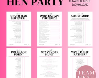 Hen Party Games Download Bundle, 6 Pack Hen Party Games Instant Download, Hen Do Games Download, Hen Do Games Bundle