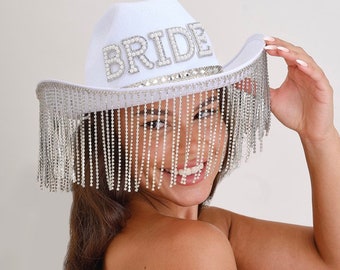 Sparkling White Bride Cowboy Hat | Glitter Embellished Bride Cowboy Hat | Perfect for your Glam Hen Do