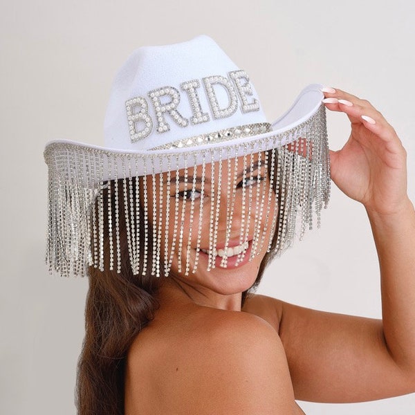 Sparkling White Bride Cowboy Hat | Glitter Embellished Bride Cowboy Hat | Perfect for your Glam Hen Do