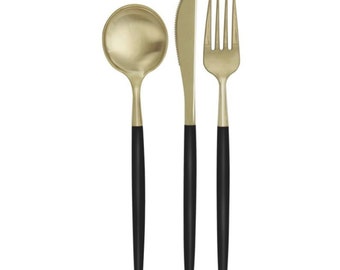 Black & Gold Chic Cutlery Set | 12 Piece Set | Hen Party Cutlery