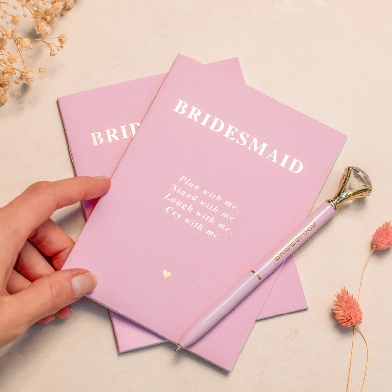 Bridesmaid Notebook A6 Pink Card with Gold Foil Details Hen Party Planning image 4