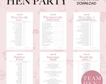 Hen Party Games Download Bundle, 6 Pack Hen Party Games Instant Download, Hen Do Games Download, Hen Do Games Bundle