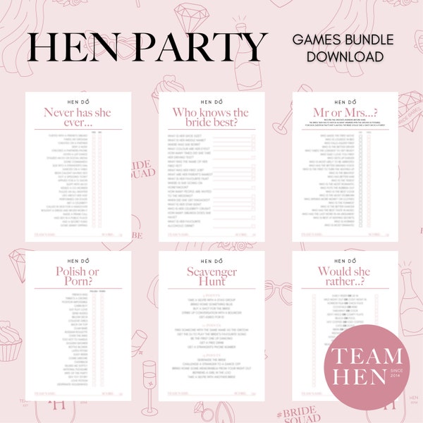 Hen Party Games Download Bundle, 6 Pack Hen Party Games Instant Download, Hen Do Games Download, Hen Do Games Bundle