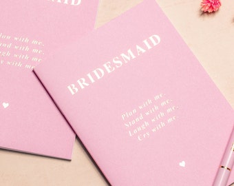 Cuaderno de dama de honor A6 - Tarjeta rosa con detalles de lámina dorada - Planificación de despedida de soltera