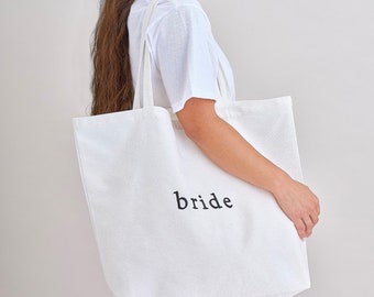 Grand sac fourre-tout blanc brodé Bride - Transportez vos essentiels de mariage avec style - Élégant et pratique