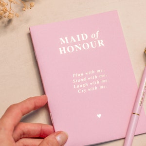 Maid of Honour A6 Notebook - Pink Card with Gold Foil Details - Hen Party Planning