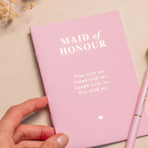 Carnet A6 demoiselle d'honneur - Carte rose avec détails en feuille d'or - Organisation d'un enterrement de vie de jeune fille