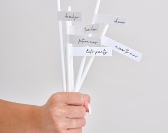 16 Hen Party Flag Straws | White with Black Hen Party Designs | Stylish Party Essential