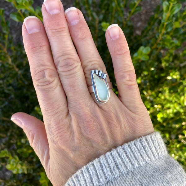 Sea glass from San Diego, CA sterling silver metalwork ring size 6 1/2