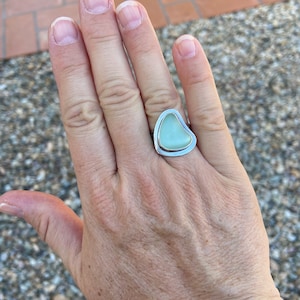 Sea glass ring size 7, sterling silver San Diego california handmade blue green